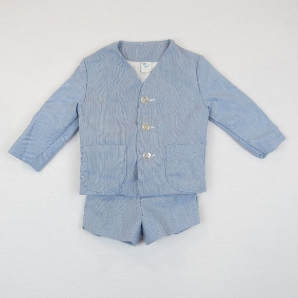 Magic Years Vintage Overall Set Toddler Boy 2T Jacket Shorts Two Piece Pinstripe - Picture 1 of 16